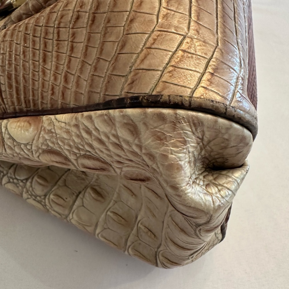 Brahmin Beige and Brown Croc-Embossed Shoulder Bag with Gold Hardware - Picture 3 of 6